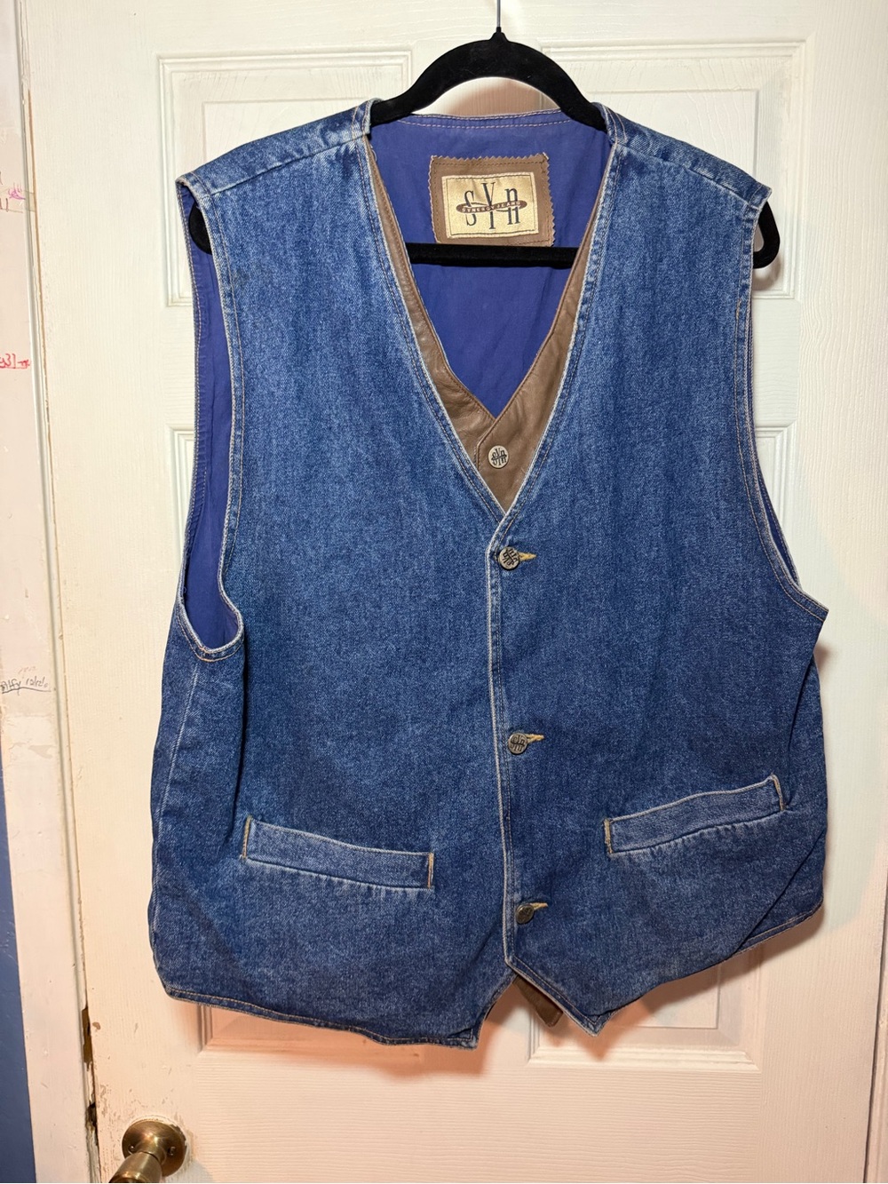 Men's Blue Denim Vest with Contrast Trim